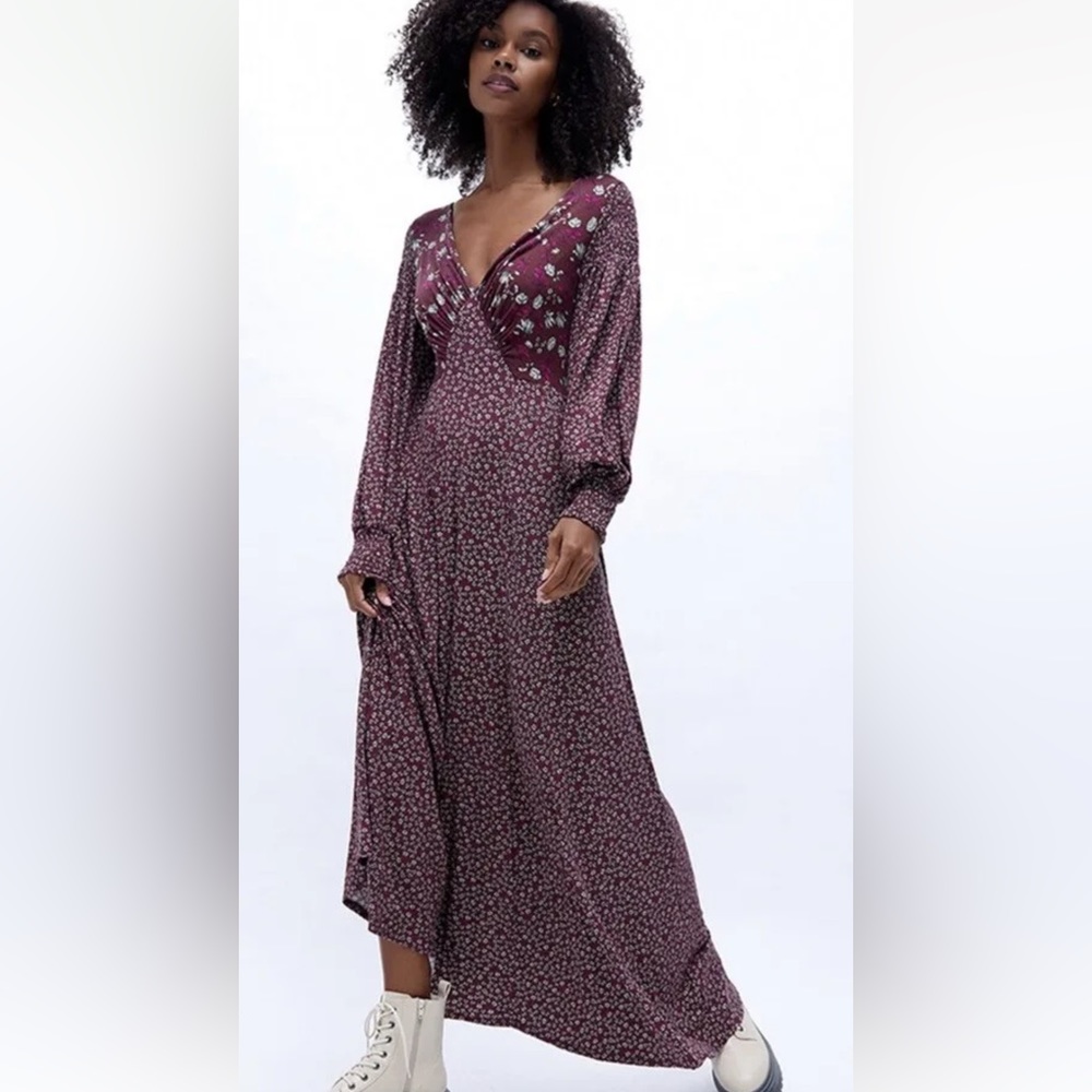 Free People Burgundy Floral Maxi Dress